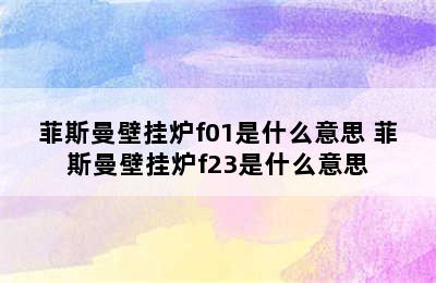 菲斯曼壁挂炉f01是什么意思 菲斯曼壁挂炉f23是什么意思